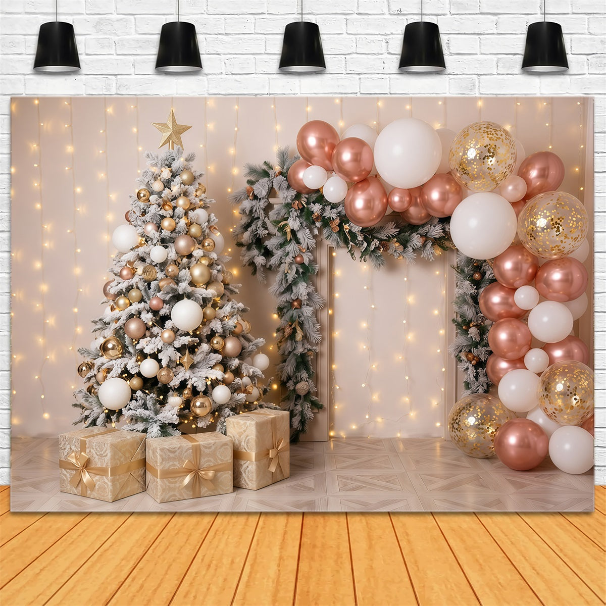 Christmas Balloon Backdrop Rose Gold Balloon Display Retro Christmas Backdrop UK RR610-44