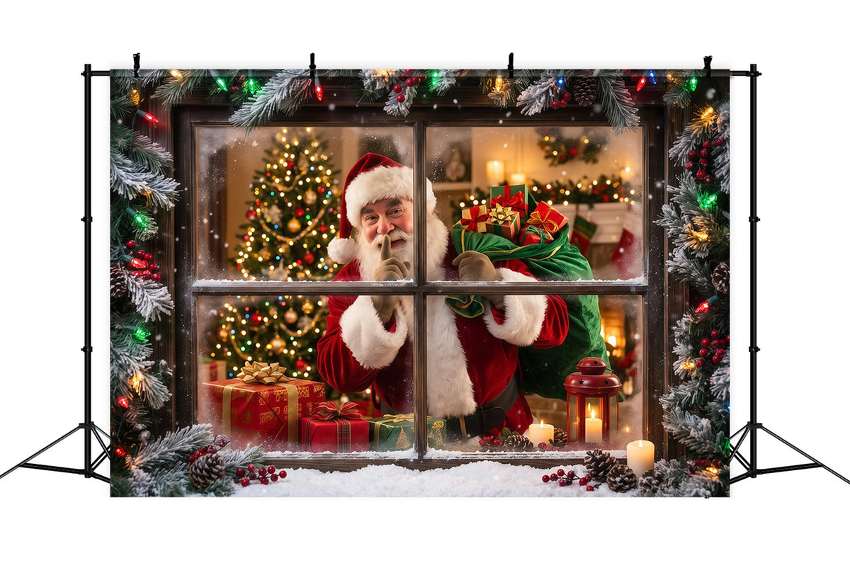 Backdrops For Santa Photos Snowy Window Gift Surprise Photography Santa Backdrop UK RR610-48