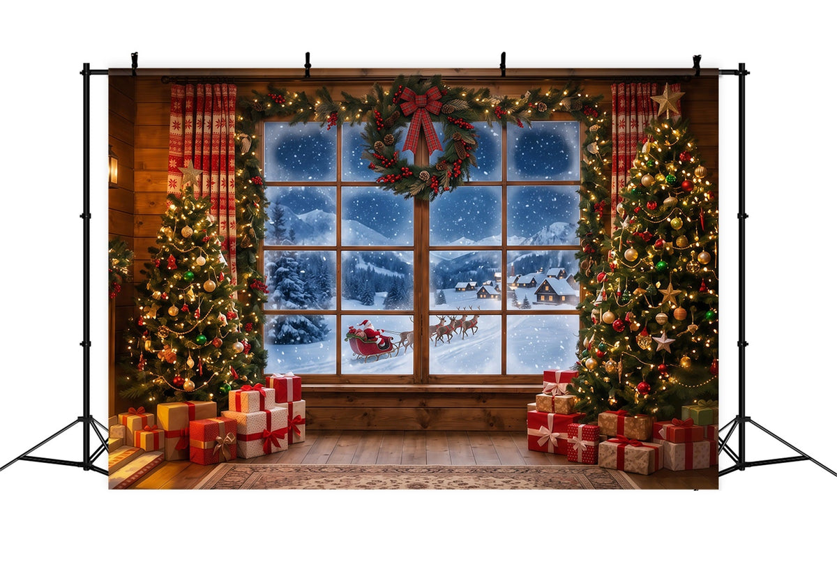 Santa Backdrop Snowy Window Forest Sleigh Christmas Backdrops UK RR610-53