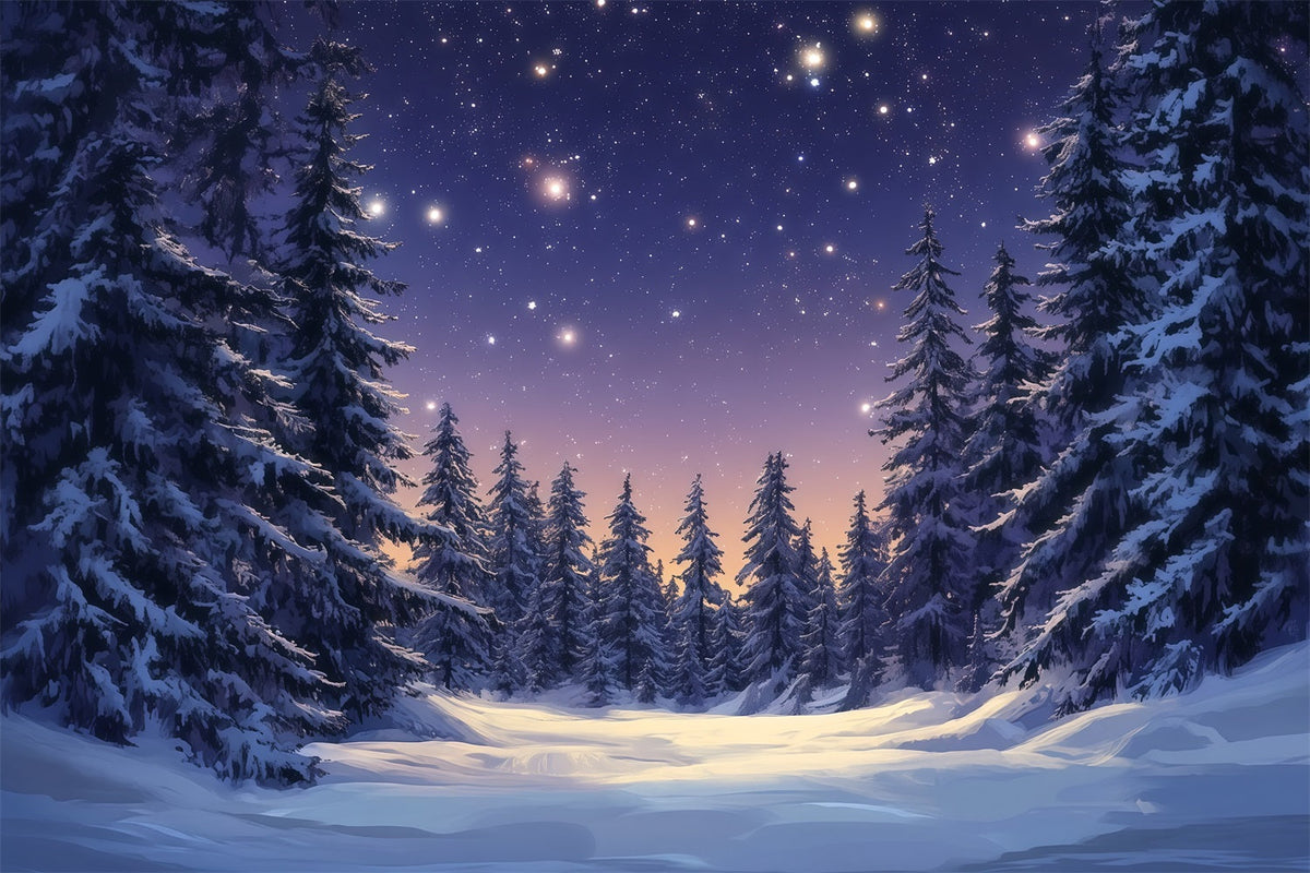Christmas Tree Backdrops Starry Snowy Pine Forest Xmas Backdrop UK RR610-62