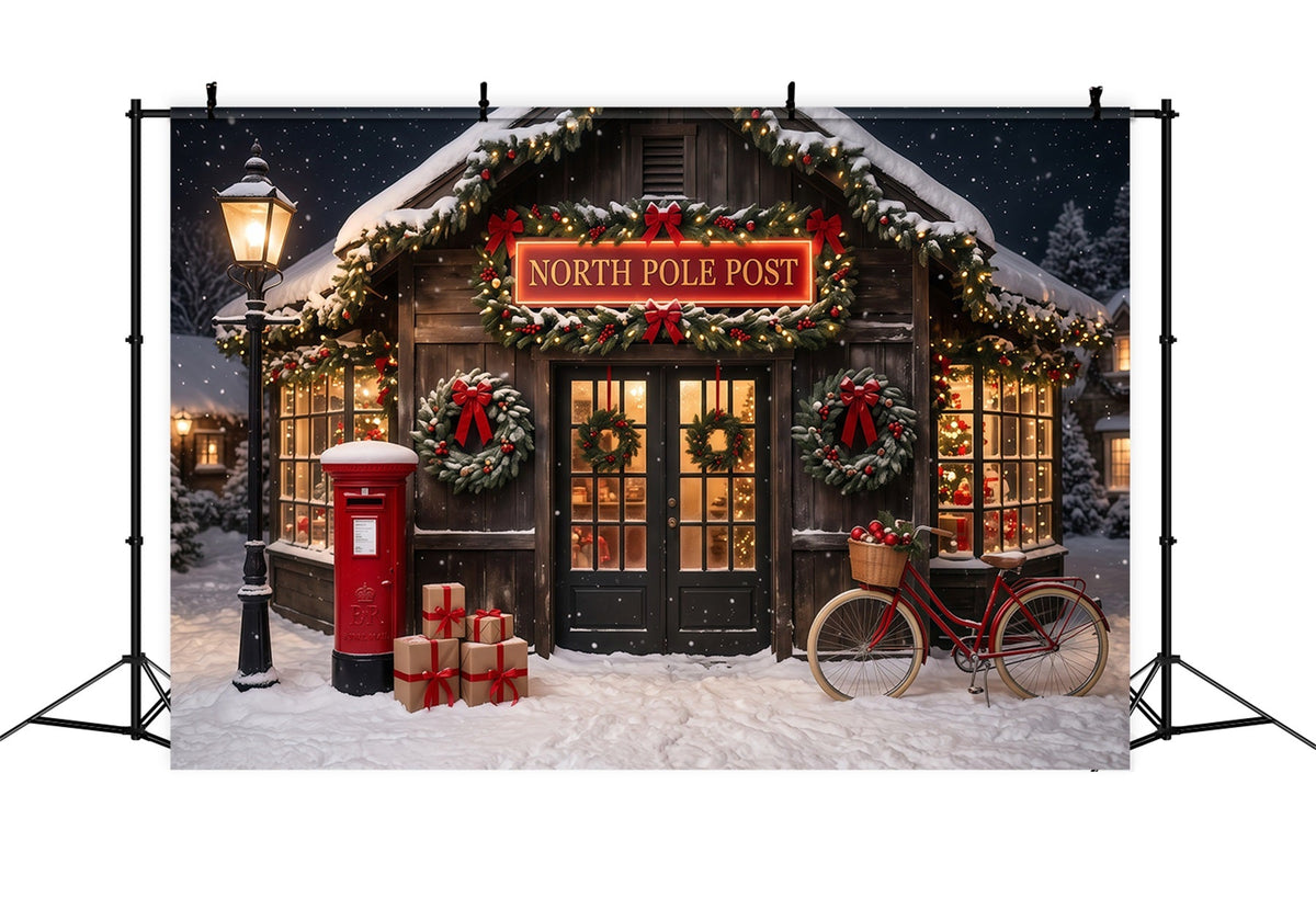 North Pole Photo Backdrop Snowy Post Office Christmas Photography Backdrops UK RR610-63