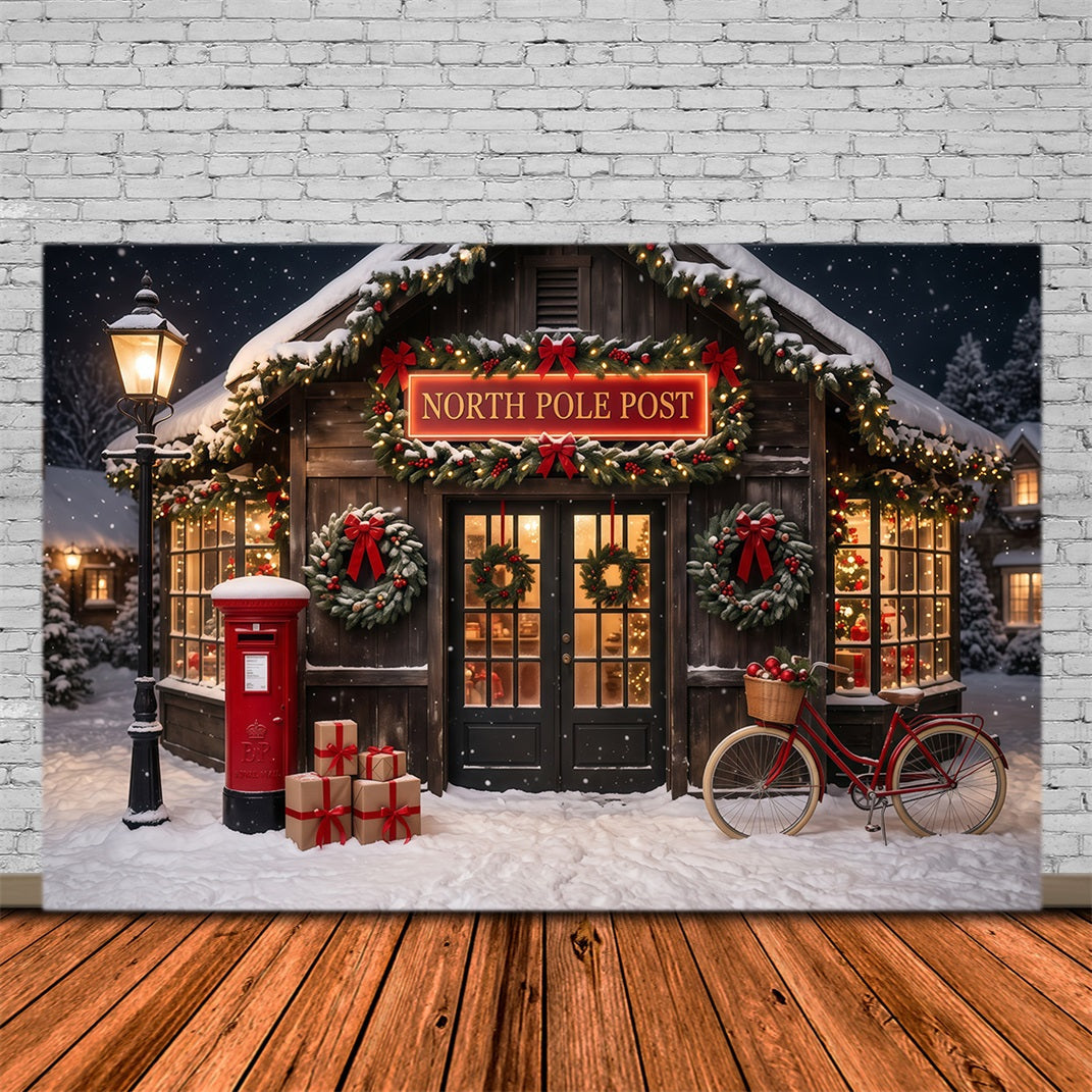 North Pole Photo Backdrop Snowy Post Office Christmas Photography Backdrops UK RR610-63
