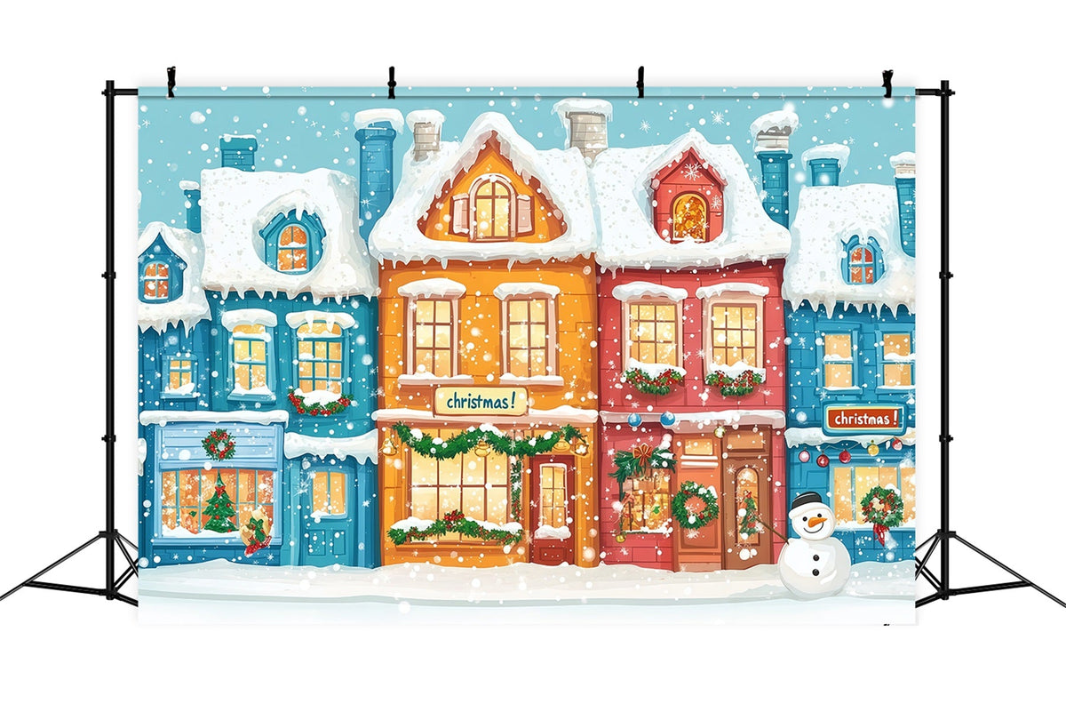 Christmas Town Backdrops Colorful Snowy Village Houses Christmas Picture Backdrop UK RR610-67