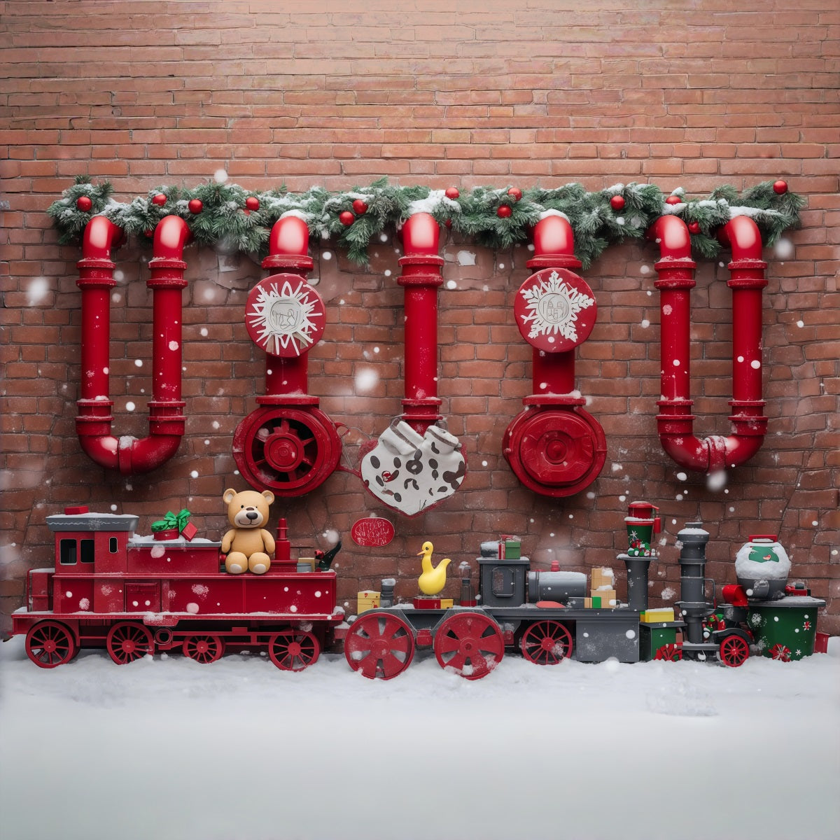 Christmas Backdrop Red Toy Train Display Christmas Backdrops Photography UK RR610-72