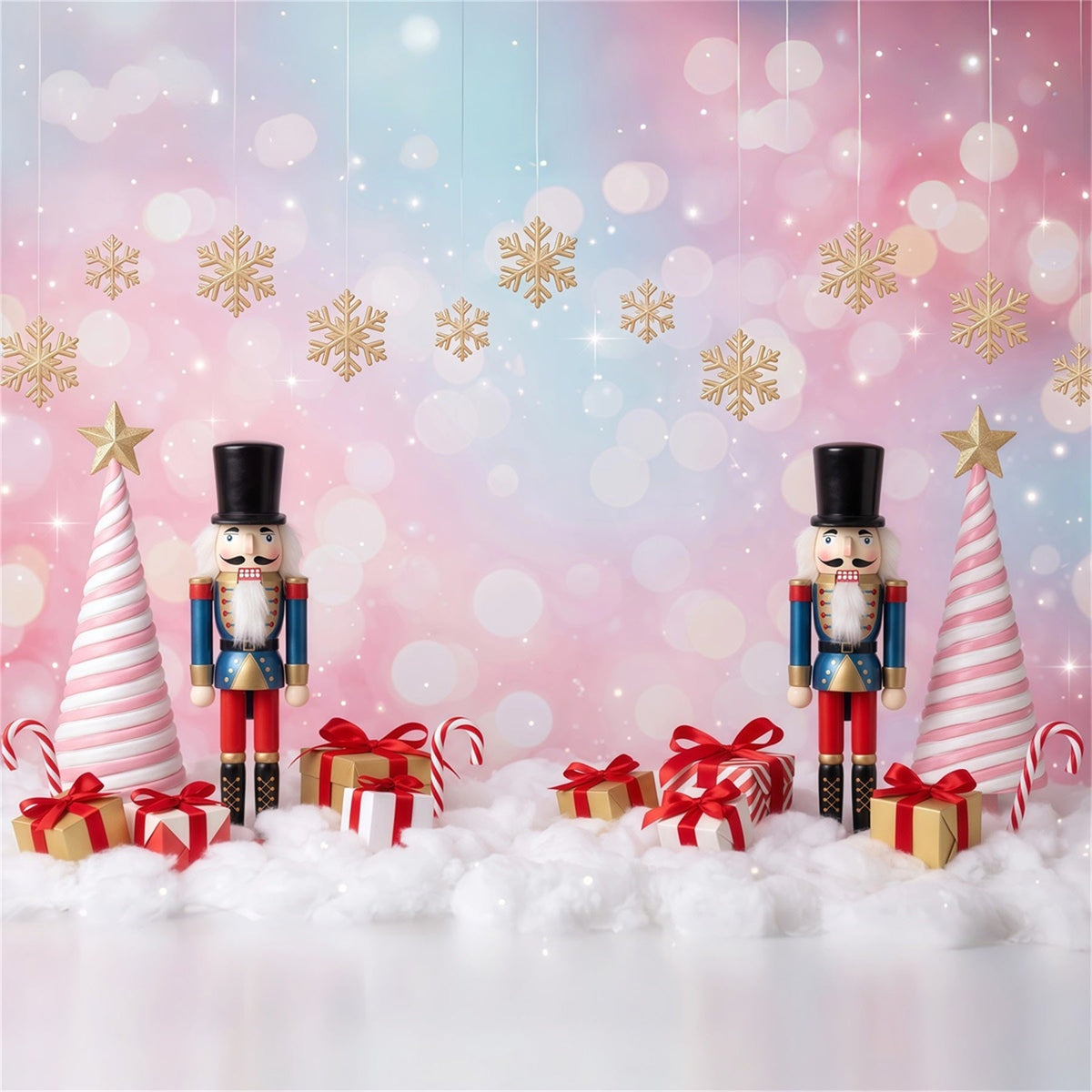 Christmas Backdrop Snowflake Pink Tree Bokeh Nutcracker Photo Backdrop UK RR610-76