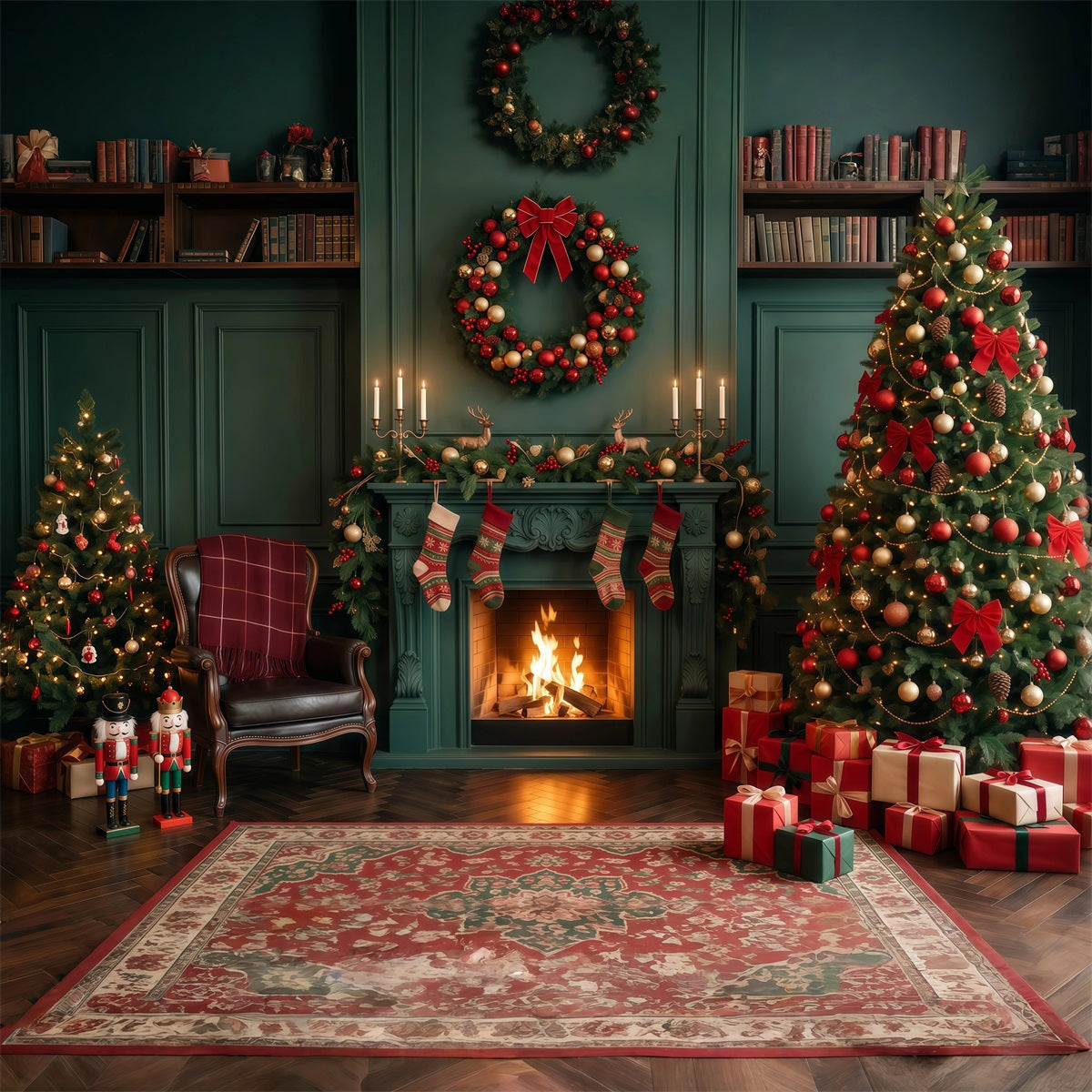 Christmas Fireplace Backdrops Emerald Stocking Display Christmas Scene Backdrop UK RR610-80