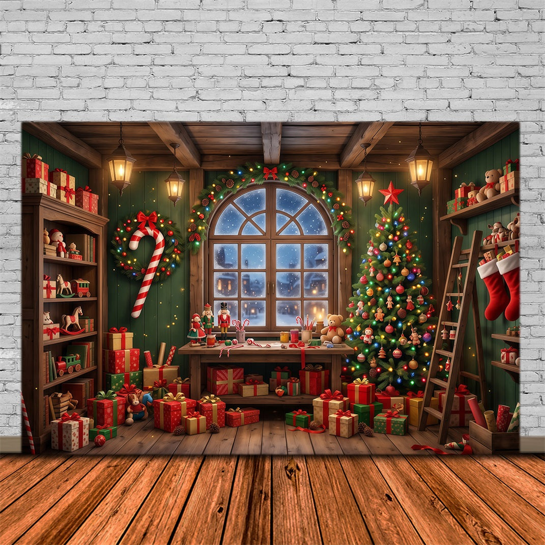 Santa Backdrop Festive Toy Workshop Window Christmas Backdrop UK RR610-82