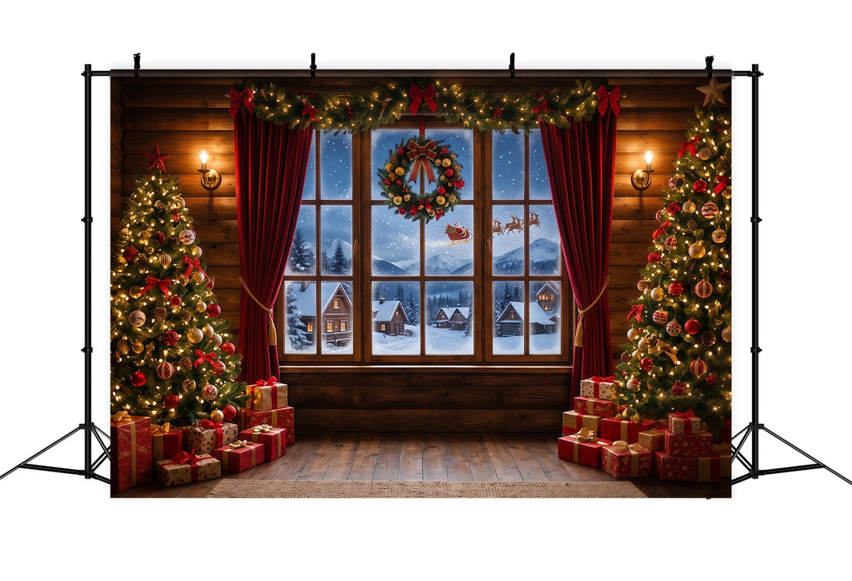 Santa Backdrop Snowy Village Window Display Christmas Backdrops UK RR610-83