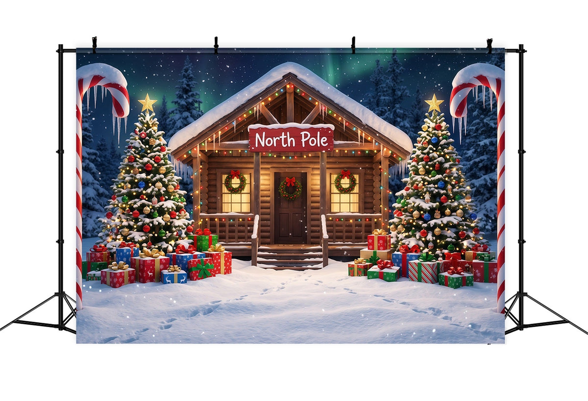 North Pole Photo Backdrop Candy Cane Cabin Entrance Professional Christmas Backdrop UK RR610-86