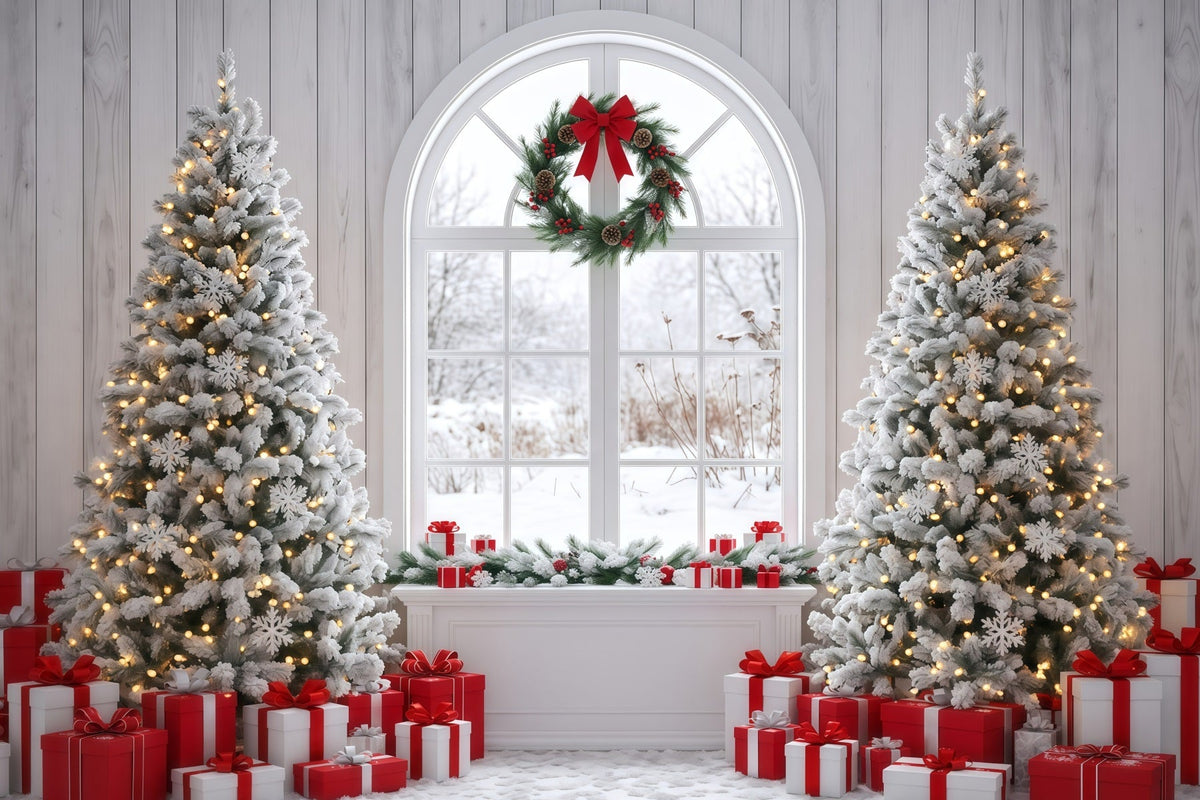 Photography Christmas Backdrops Snowy Window Tree Display Christmas Themed Backdrops UK RR610-9