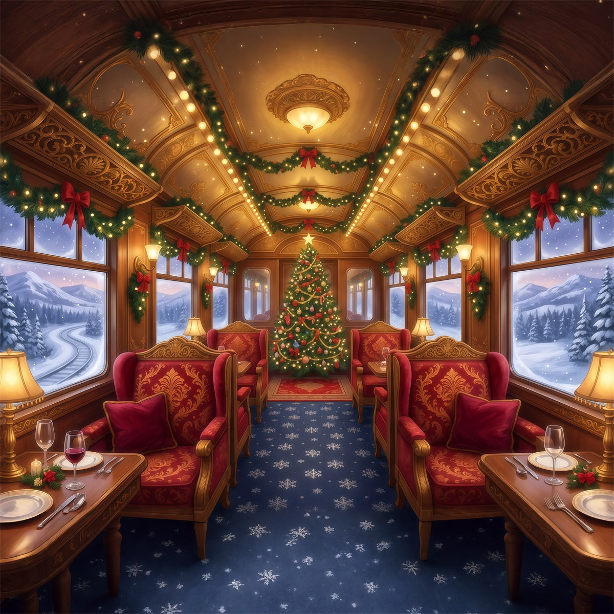 Christmas Backdrops for Photography Festive Train Carriage Christmas Photography Backdrop UK RR610-91