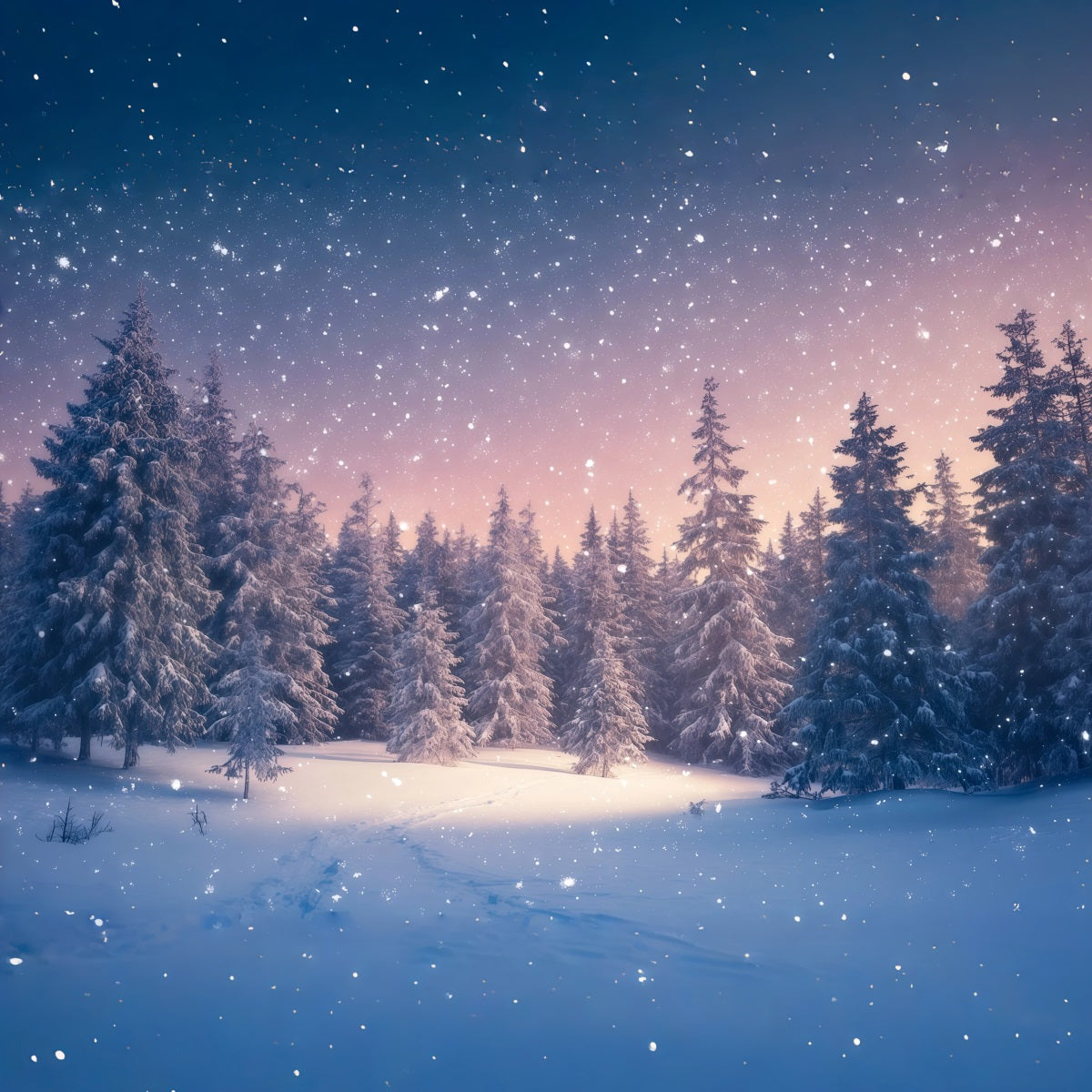 Christmas Tree Backdrops Snowy Twilight Evergreen Forest Xmas Backdrop UK RR610-92