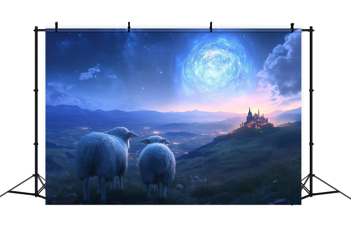 Nativity Scene Backdrop Sheep Watching Twilight Castle Christmas Backdrop Photography UK RR610-95
