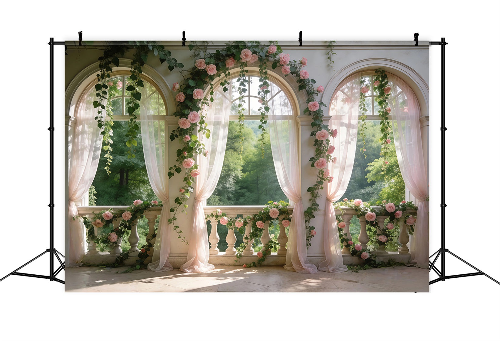 Garden Photo Backdrop Blush Rose Balcony Rose Arch Spring Backdrop Ideas UK RR62-11