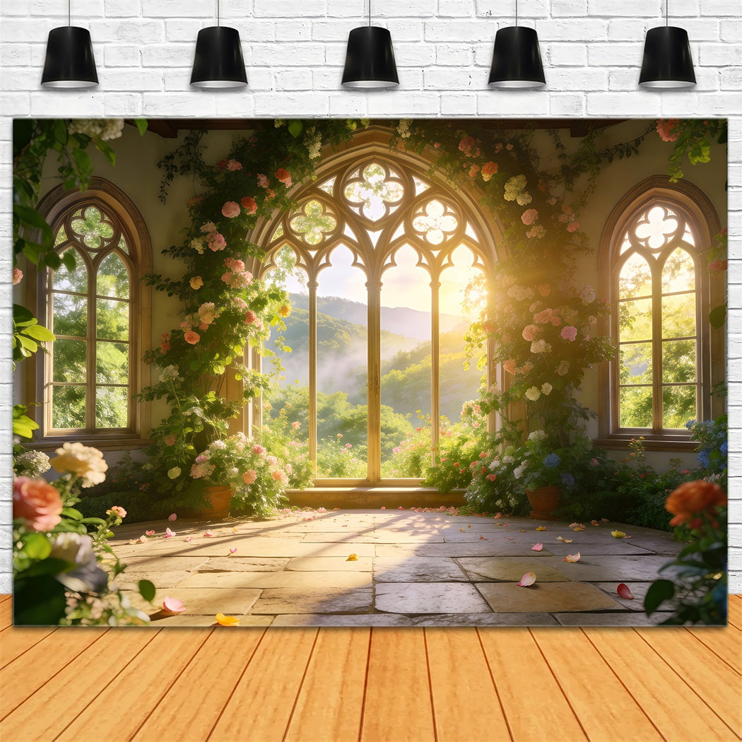 Spring Garden Backdrop Golden Valley Arch Window Floral Picture Backdrop UK RR62-19