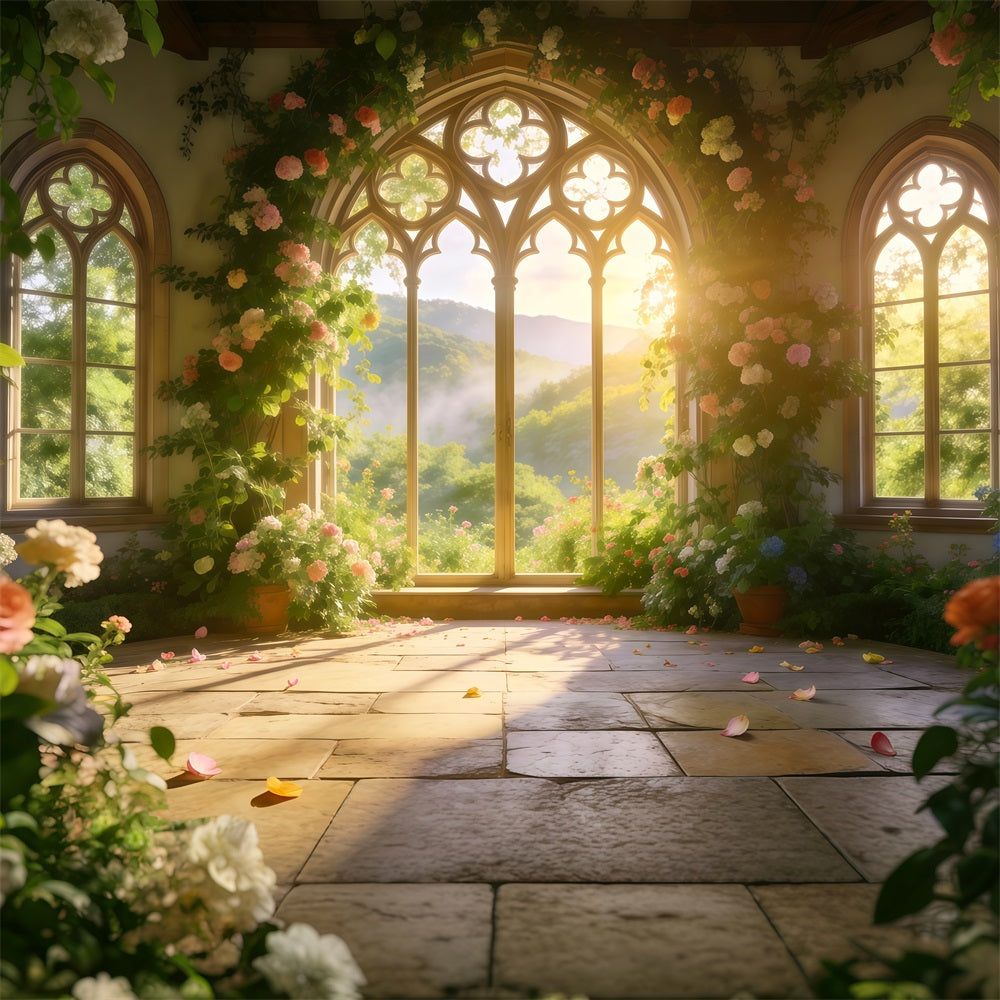 Spring Garden Backdrop Golden Valley Arch Window Floral Picture Backdrop UK RR62-19
