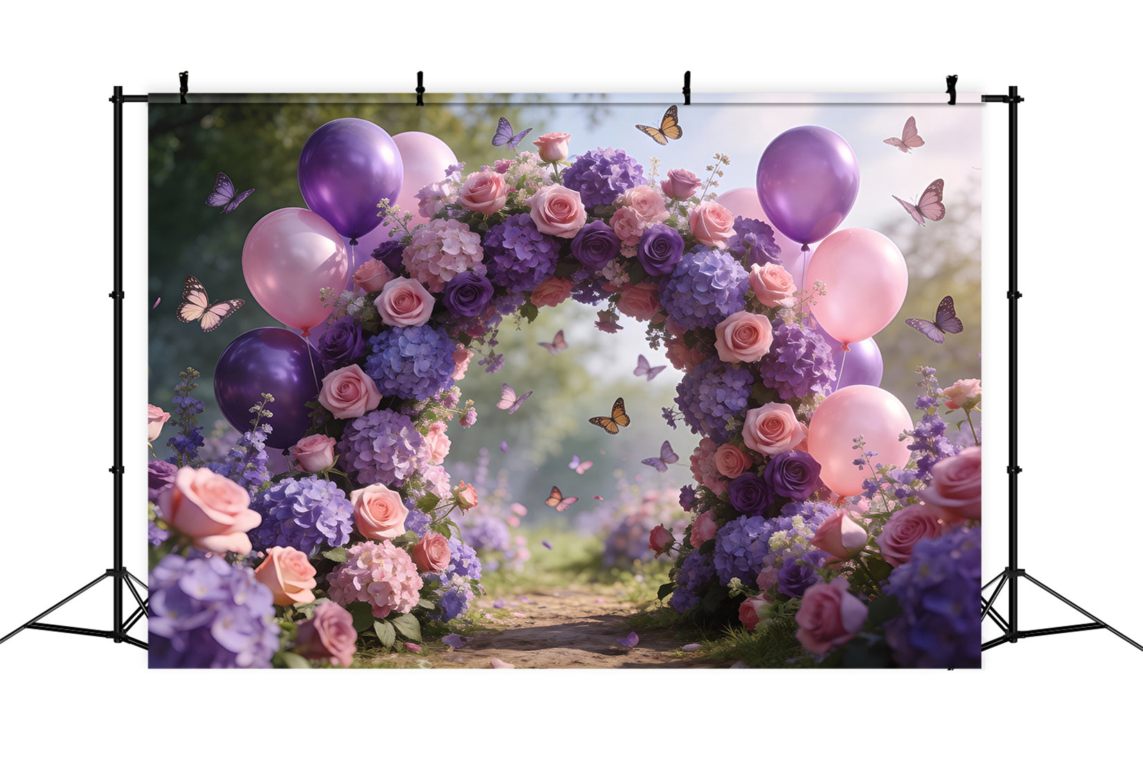 Spring Balloon Backdrop Blush Pink Purple Flower Arch Floral Garland Backdrop UK RR62-24