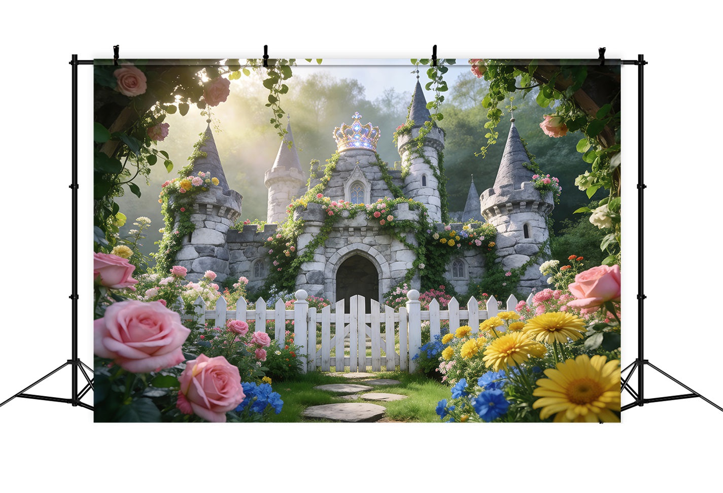 Spring Floral Backdrop Fairytale Castle Garden Bloom Photo Backdrop Spring UK RR62-26