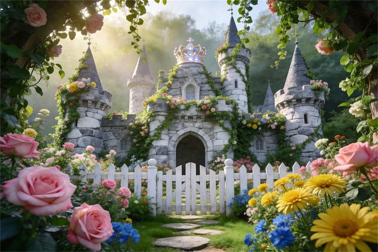 Spring Floral Backdrop Fairytale Castle Garden Bloom Photo Backdrop Spring UK RR62-26