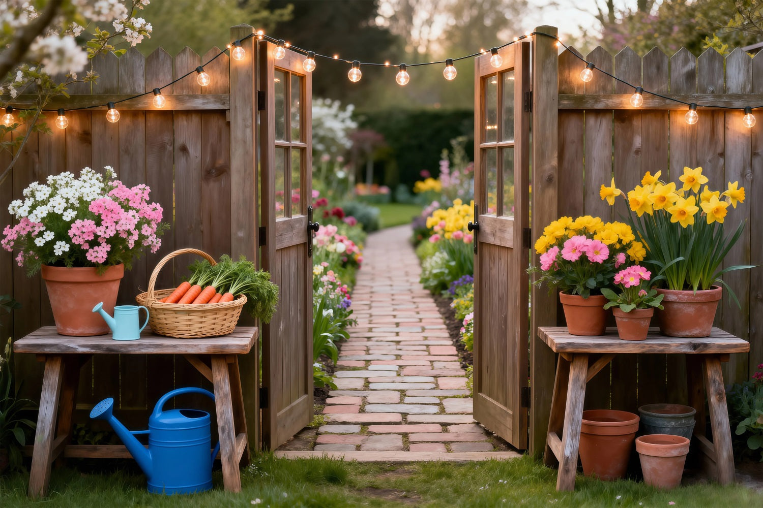 Spring Barn Backdrop String Light Garden Entry Floral Garden Backdrop UK RR62-30