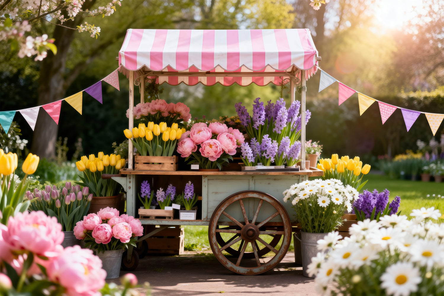 Daisy Flower Backdrop Spring Floral Market Cart Spring Photo Backdrop Ideas UK RR62-32