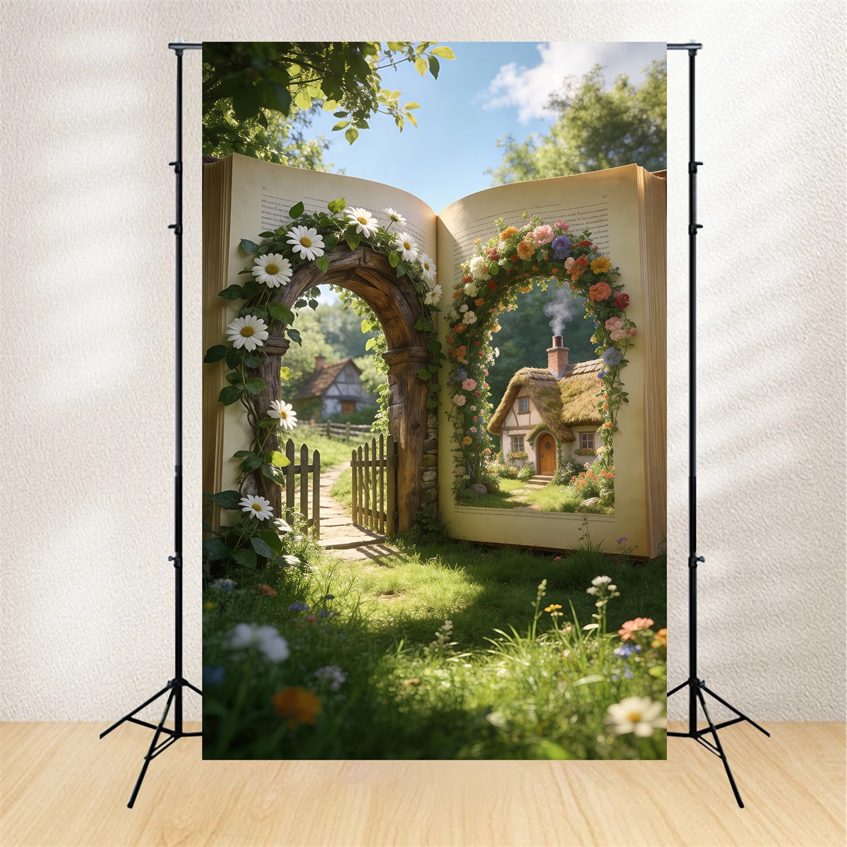 Spring Barn Backdrop Storybook Garden Cottage Gateway Floral Backdrop Photography UK RR62-33