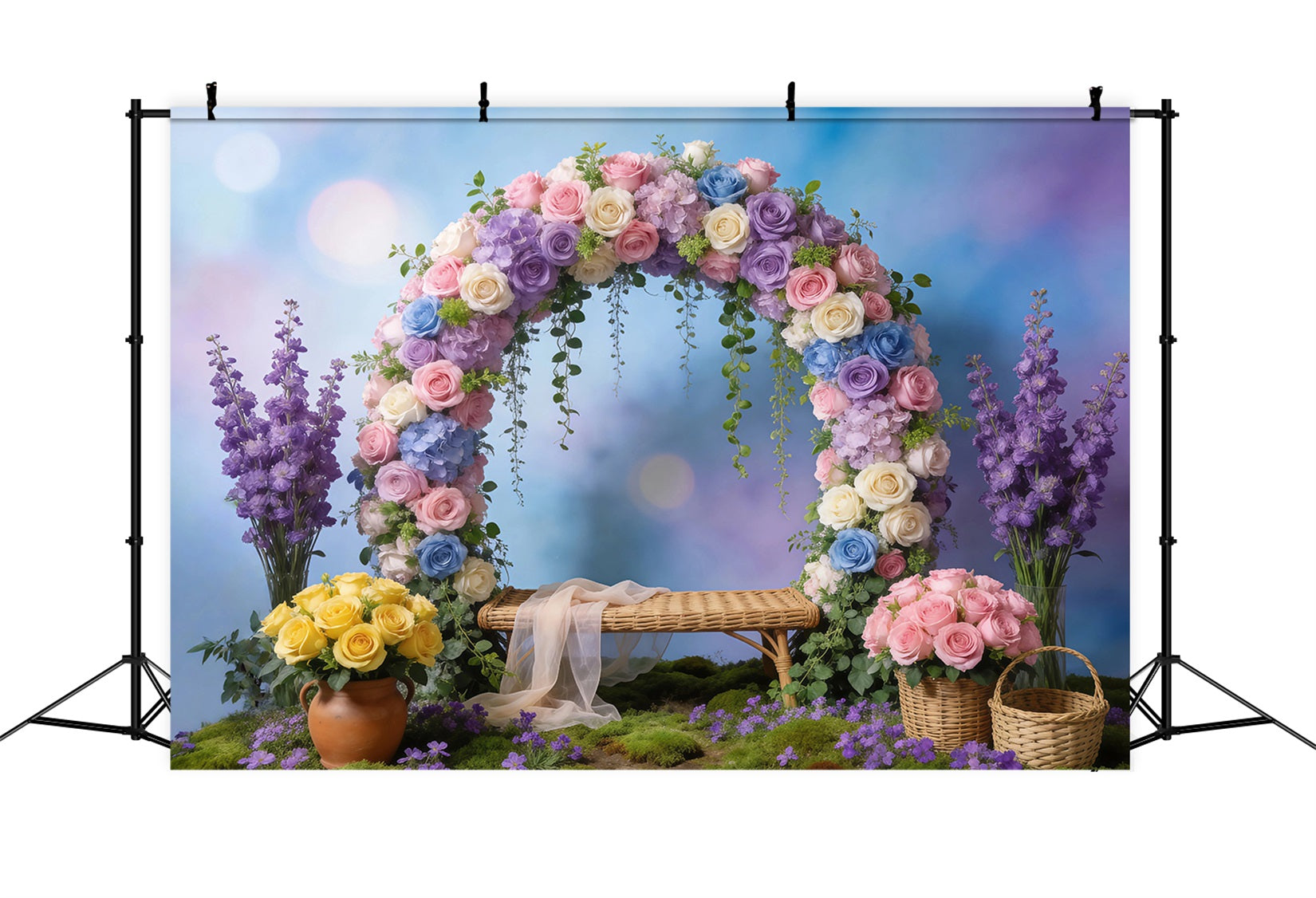 Wildflower Garland Backdrop Pastel Floral Arch Bokeh Springtime Backdrops UK RR62-41