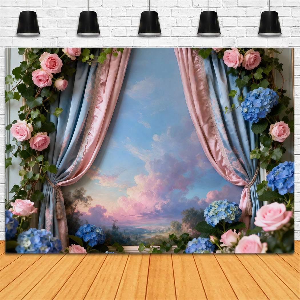 Spring Flower Backdrop Romantic Floral Window Sky View Floral Picture Backdrop UK RR62-42