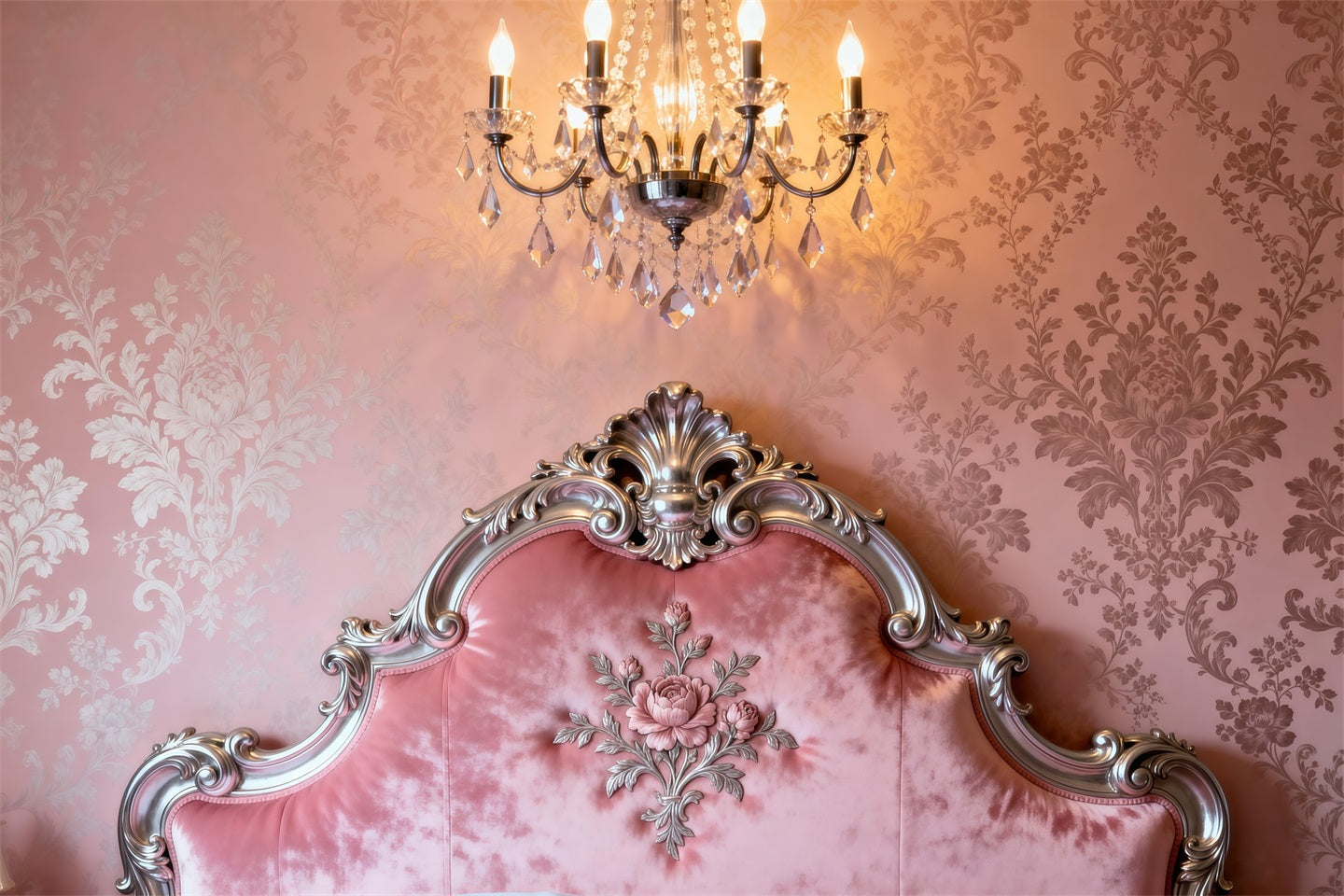 Boudoir Photography Backdrops Ornate Pink Damask Romance Headboard Backdrop UK RR62-53