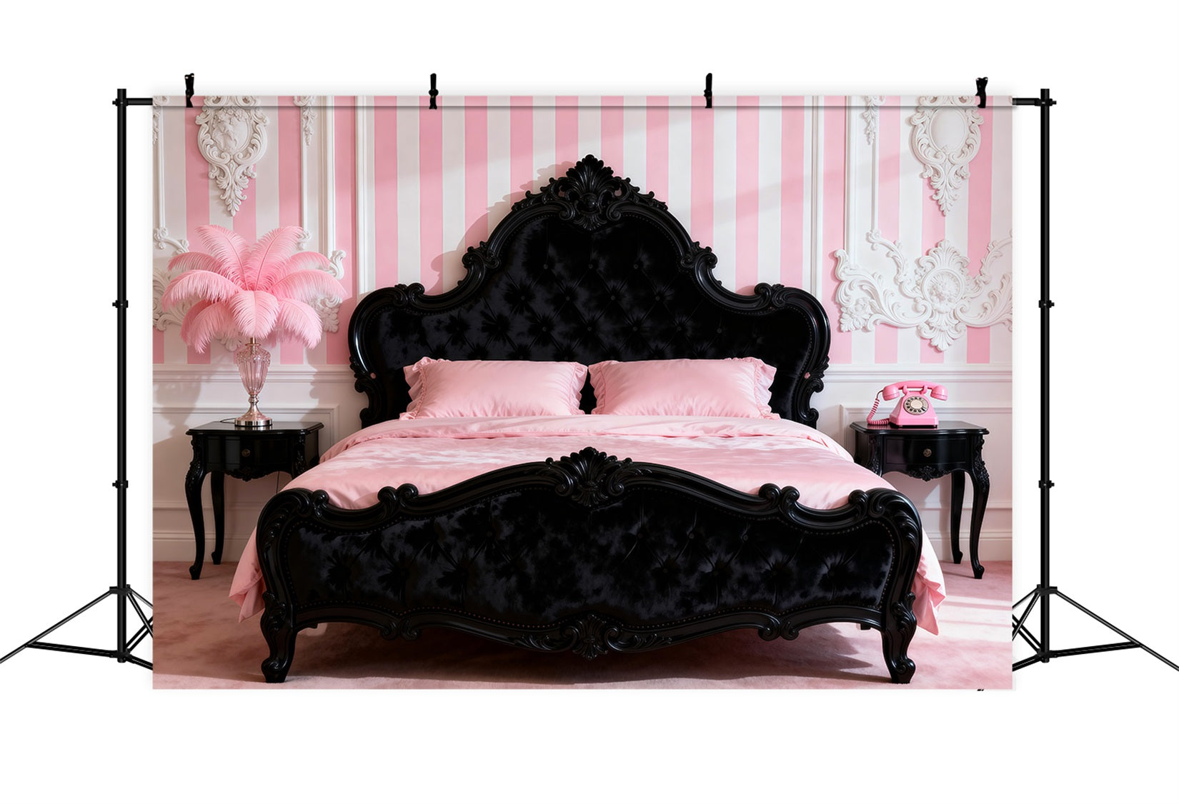 Boudoir Headboard Backdrop Baroque Pink Stripe Elegance Headboard Backdrop Ideas UK RR62-56