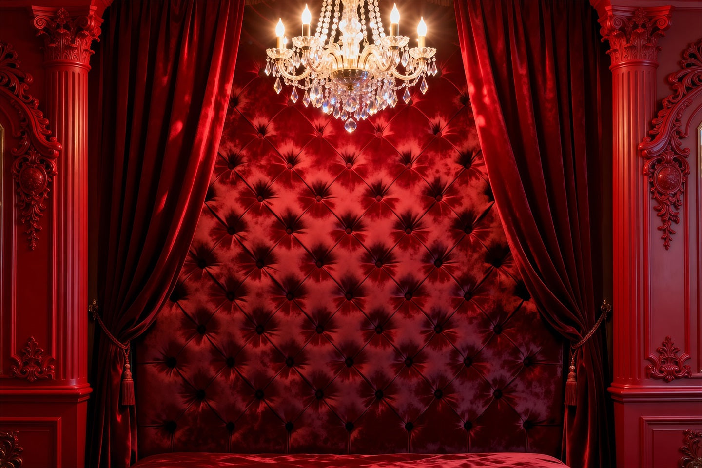 Boudoir Backdrops Crimson Velvet Chandelier Tufted Headboard Backdrop UK RR62-67