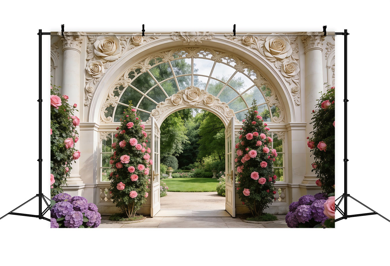 Garden Backdrop Elegant Palace Door Rose Gate Spring Backdrops For Photography UK RR62-7