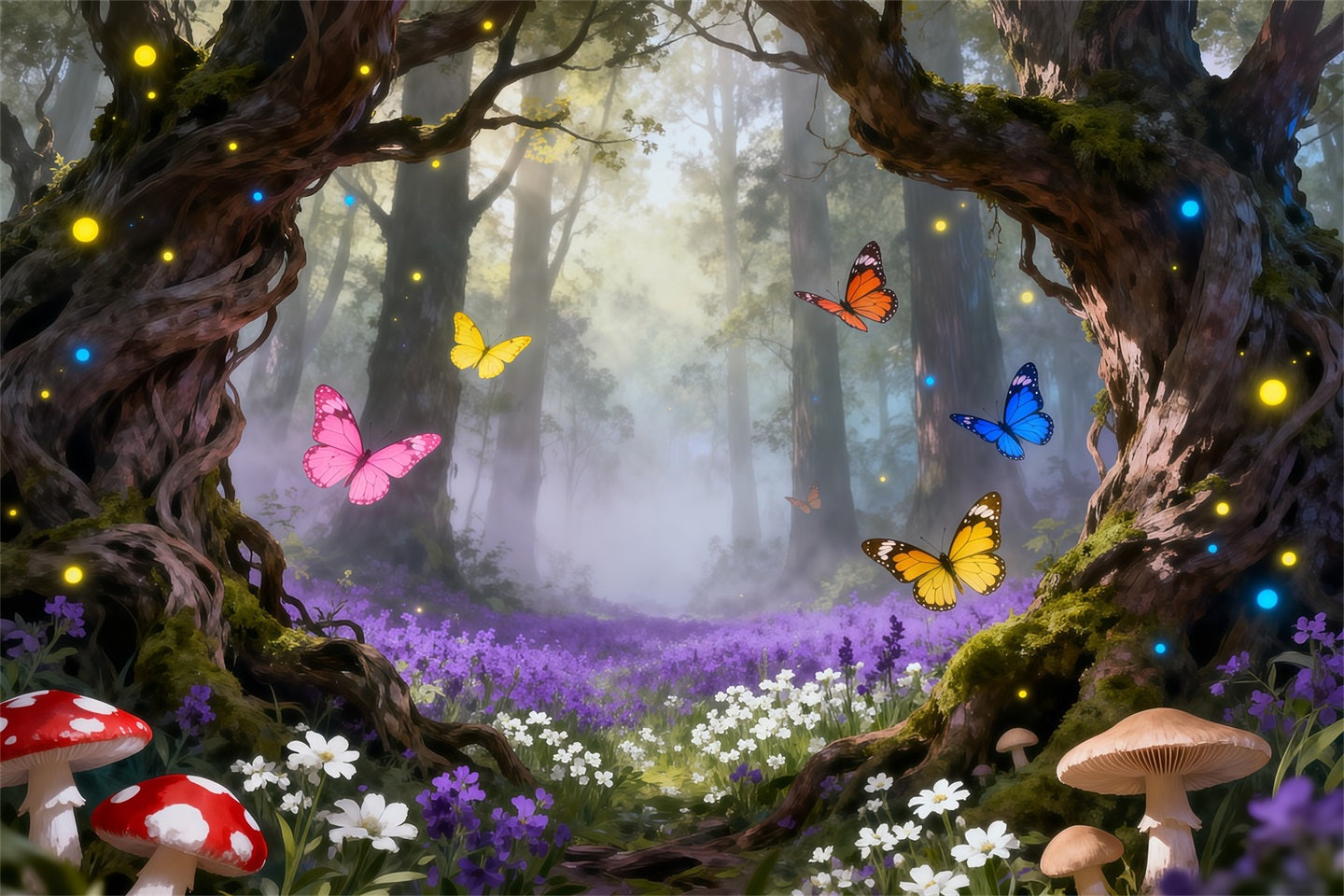 Enchanted Forest Backdrop Butterfly Glowing Fairy Woodland Forest Photo Booth Backdrop UK RR63-121
