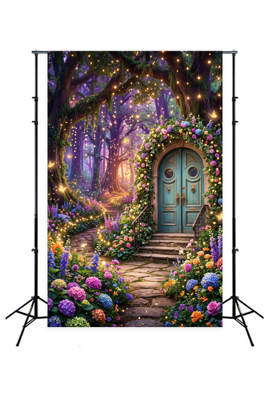 Forest Photo Backdrop Fantasy Floral Door Glowing Butterfly Garden Twilight Forest Backdrop UK RR63-124