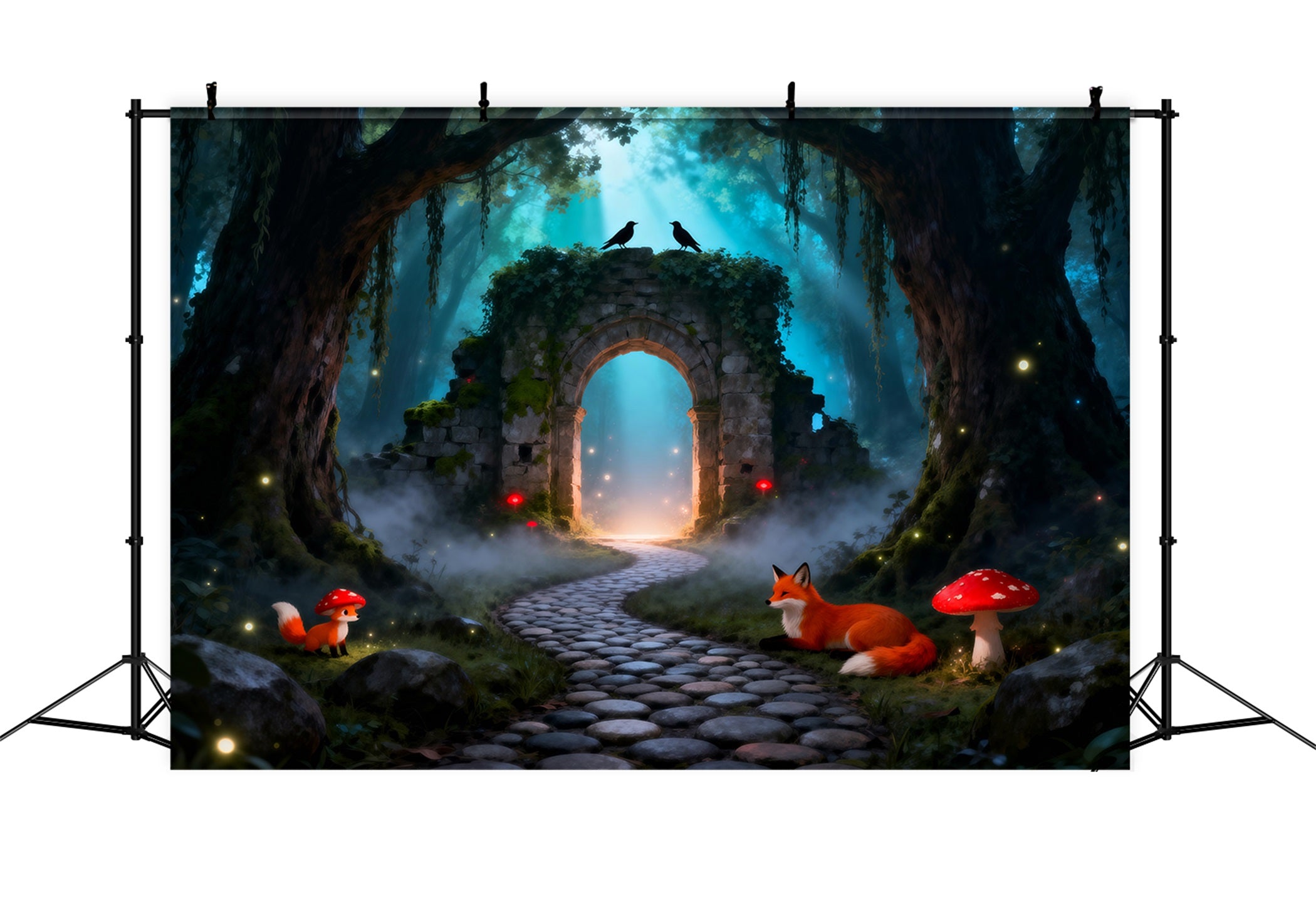 Spooky Forest Backdrop Mystic Ruins Archway Fox Mushroom Path Forest Backdrop Ideas UK RR63-125