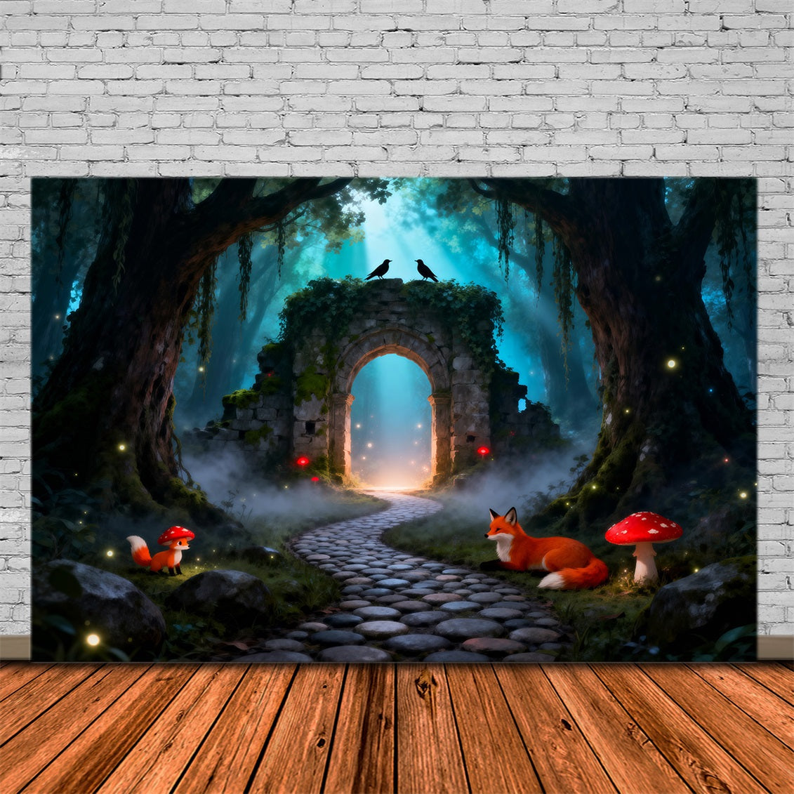 Spooky Forest Backdrop Mystic Ruins Archway Fox Mushroom Path Forest Backdrop Ideas UK RR63-125