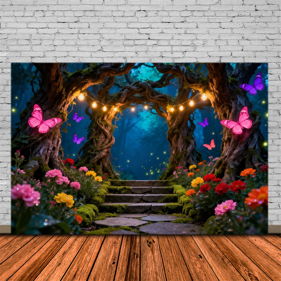 Enchanted Forest Backdrop Ideas Butterfly Lights Twisted Tree Arch Photography Forest Backdrop UK RR63-131
