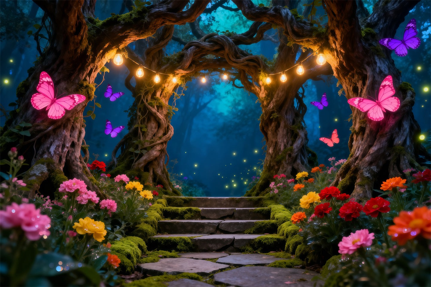Enchanted Forest Backdrop Ideas Butterfly Lights Twisted Tree Arch Photography Forest Backdrop UK RR63-131