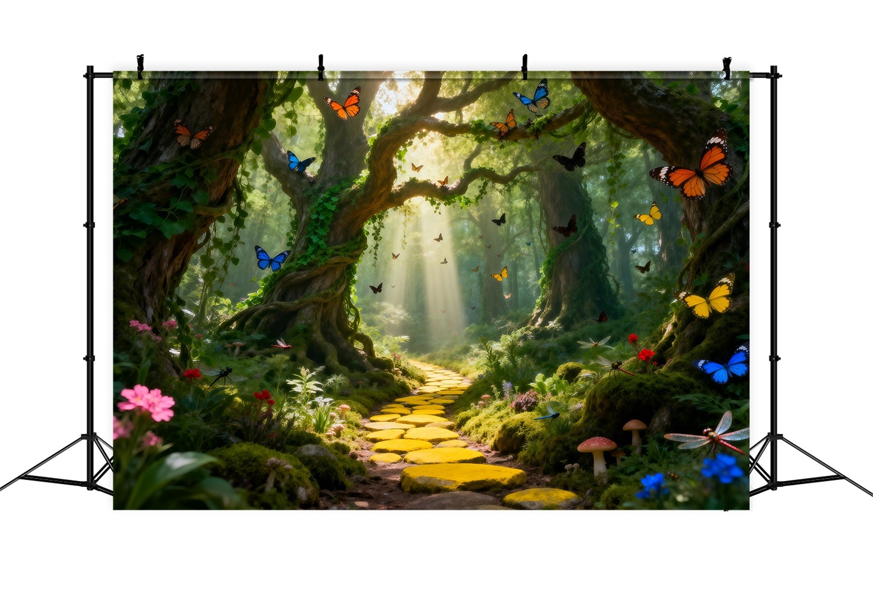Forest Green Backdrop Golden Path Sunlight Butterfly Photography Backdrops Forest UK RR63-133