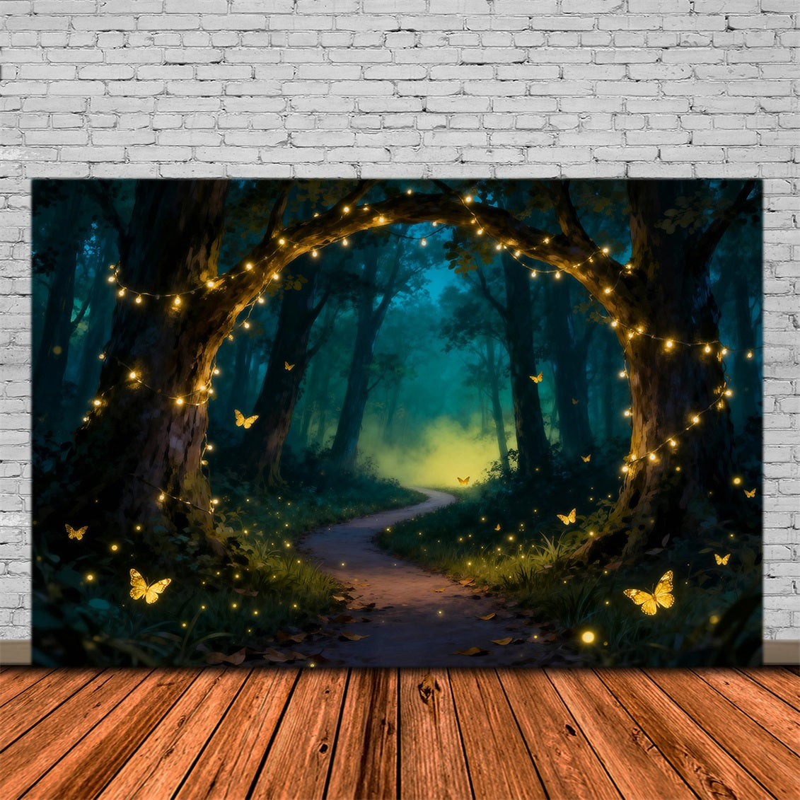 Enchanted Forest Theme Backdrop Golden Light Arch Butterfly Dream Path Forest Backdrop UK RR63-140