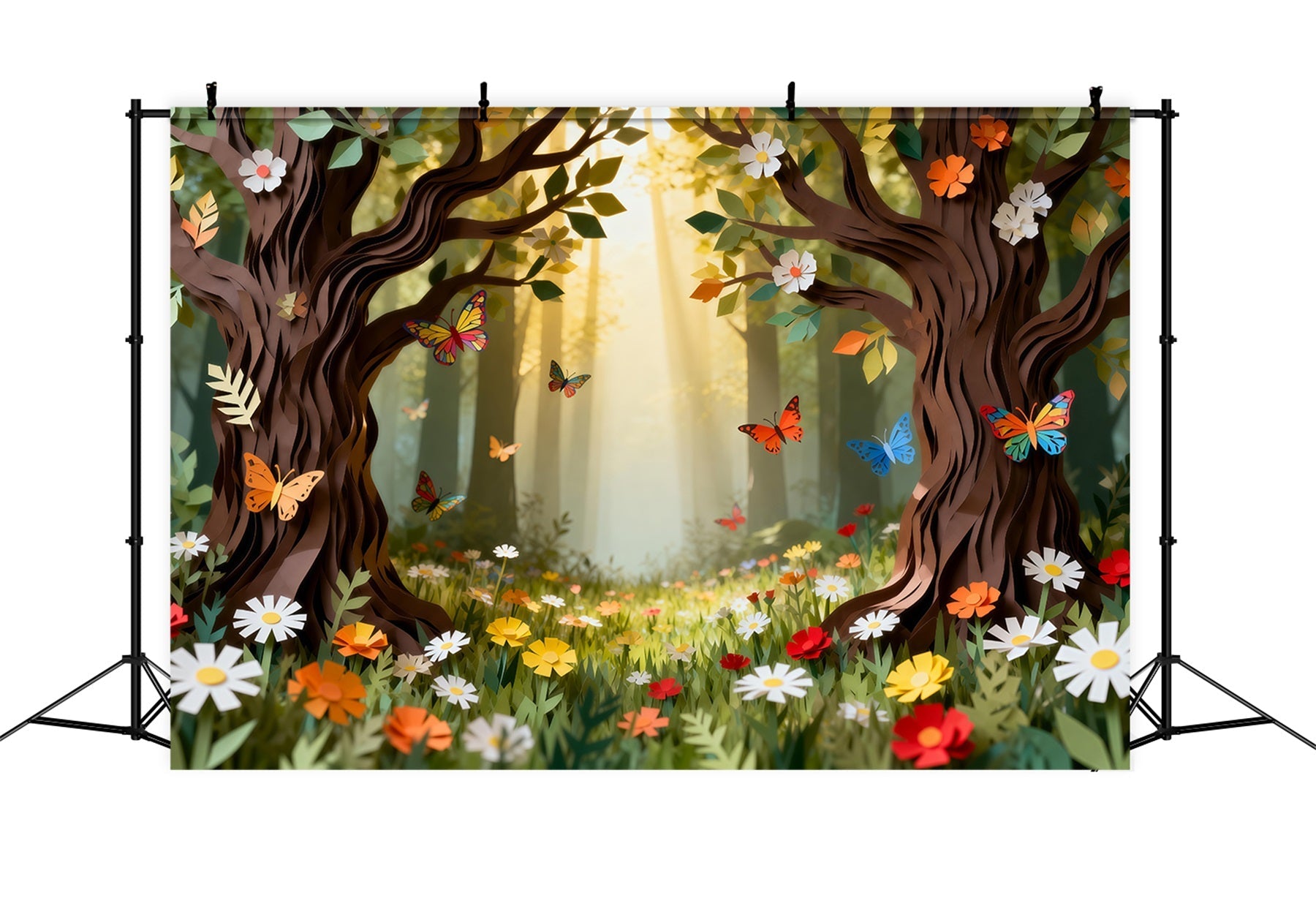 Forest Backdrop Cartoon Paper Cut Floral Butterfly Woodland Fairytale Forest Backdrop UK RR63-143