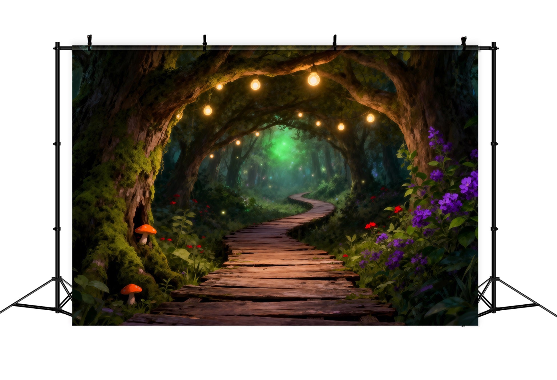 Woodland Forest Backdrop Glowing String Light Wooden Path Tunnel Backdrop Enchanted Forest UK RR63-146