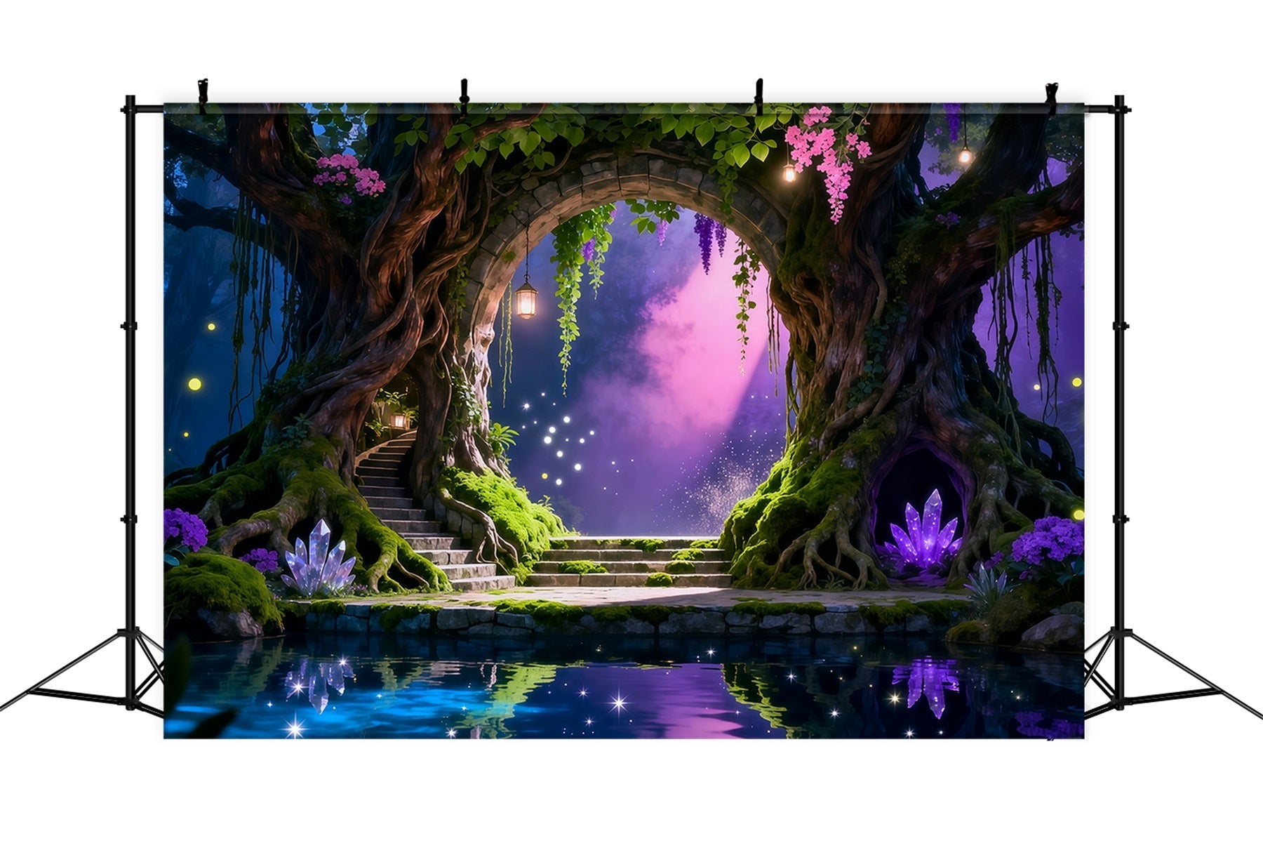 Forest Theme Backdrop Enchanted Tree Arch Crystal Reflection Pool Forest Scene Backdrop UK RR63-149
