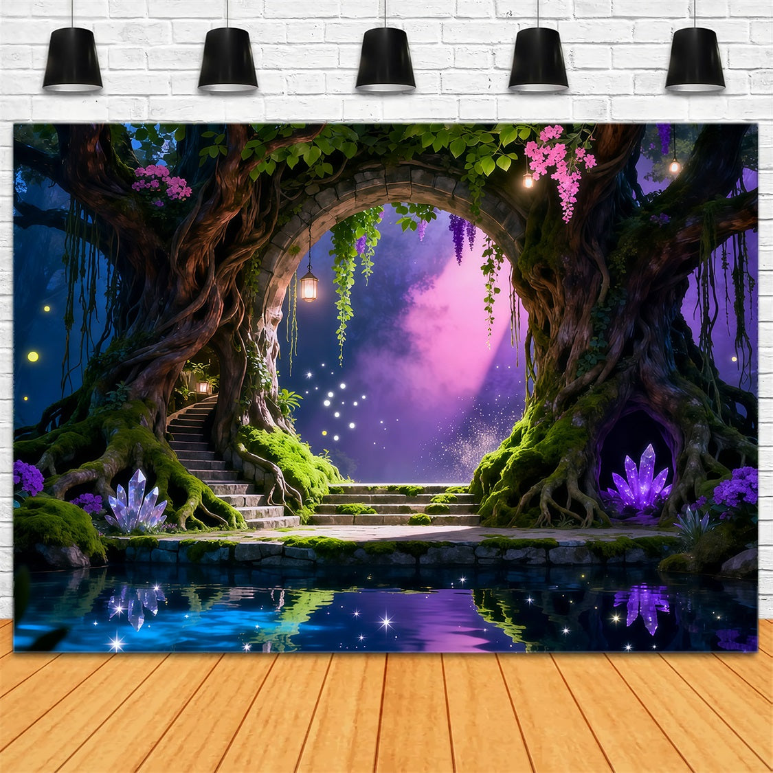 Forest Theme Backdrop Enchanted Tree Arch Crystal Reflection Pool Forest Scene Backdrop UK RR63-149