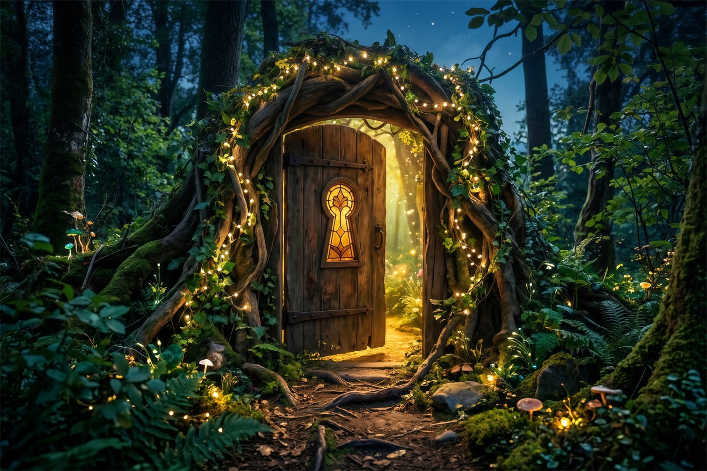 Photography Backdrops Forest Mystic Woodland Doorway Golden Light Entrance Forest Backdrop UK RR63-155