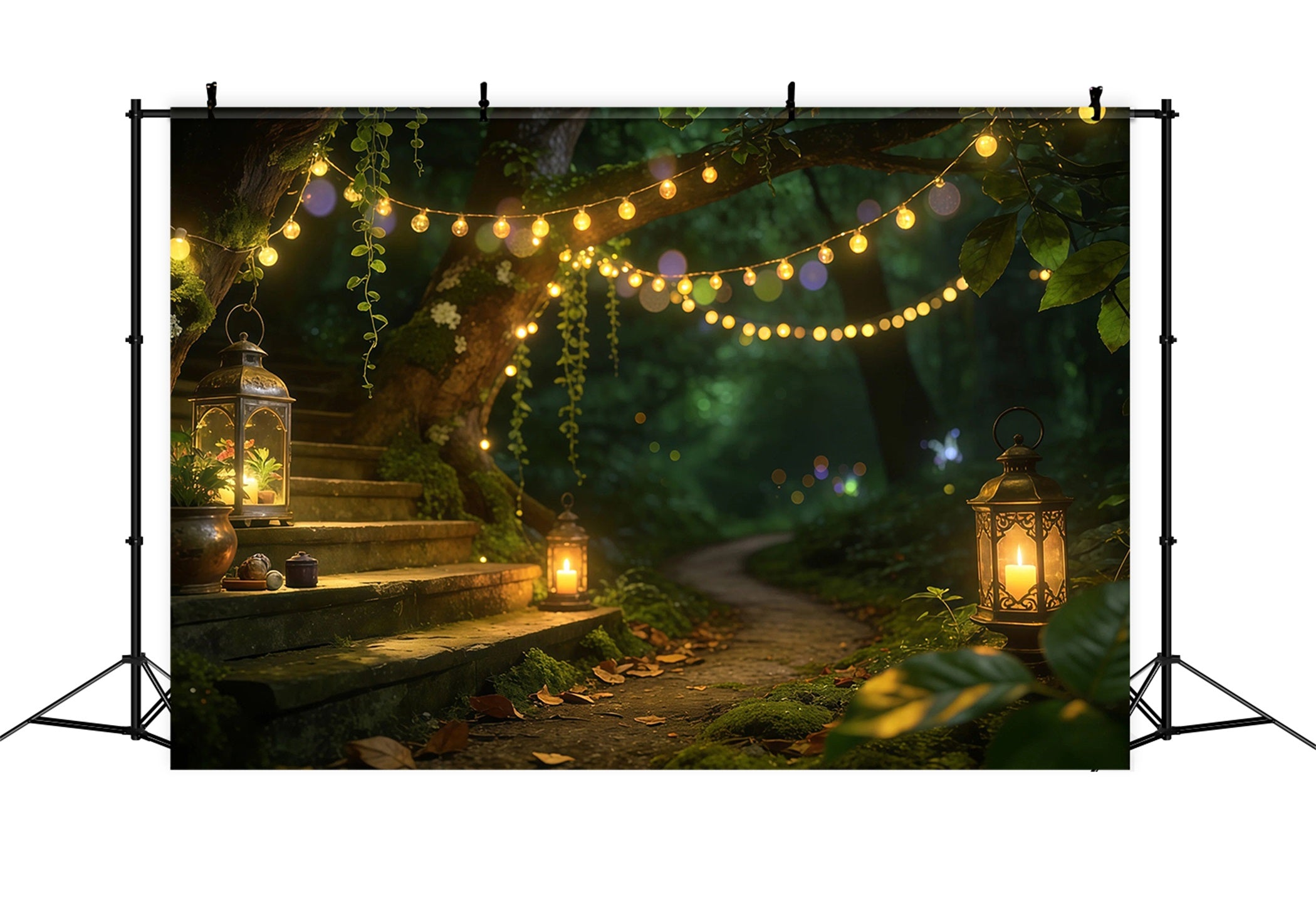 Forest Backdrops For Photography Lantern Stairway Woodland Path Enchanted Forest Backdrops UK RR63-156