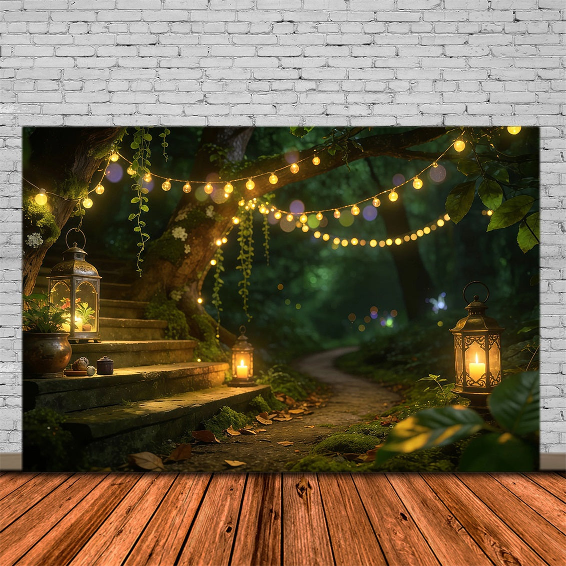 Forest Backdrops For Photography Lantern Stairway Woodland Path Enchanted Forest Backdrops UK RR63-156