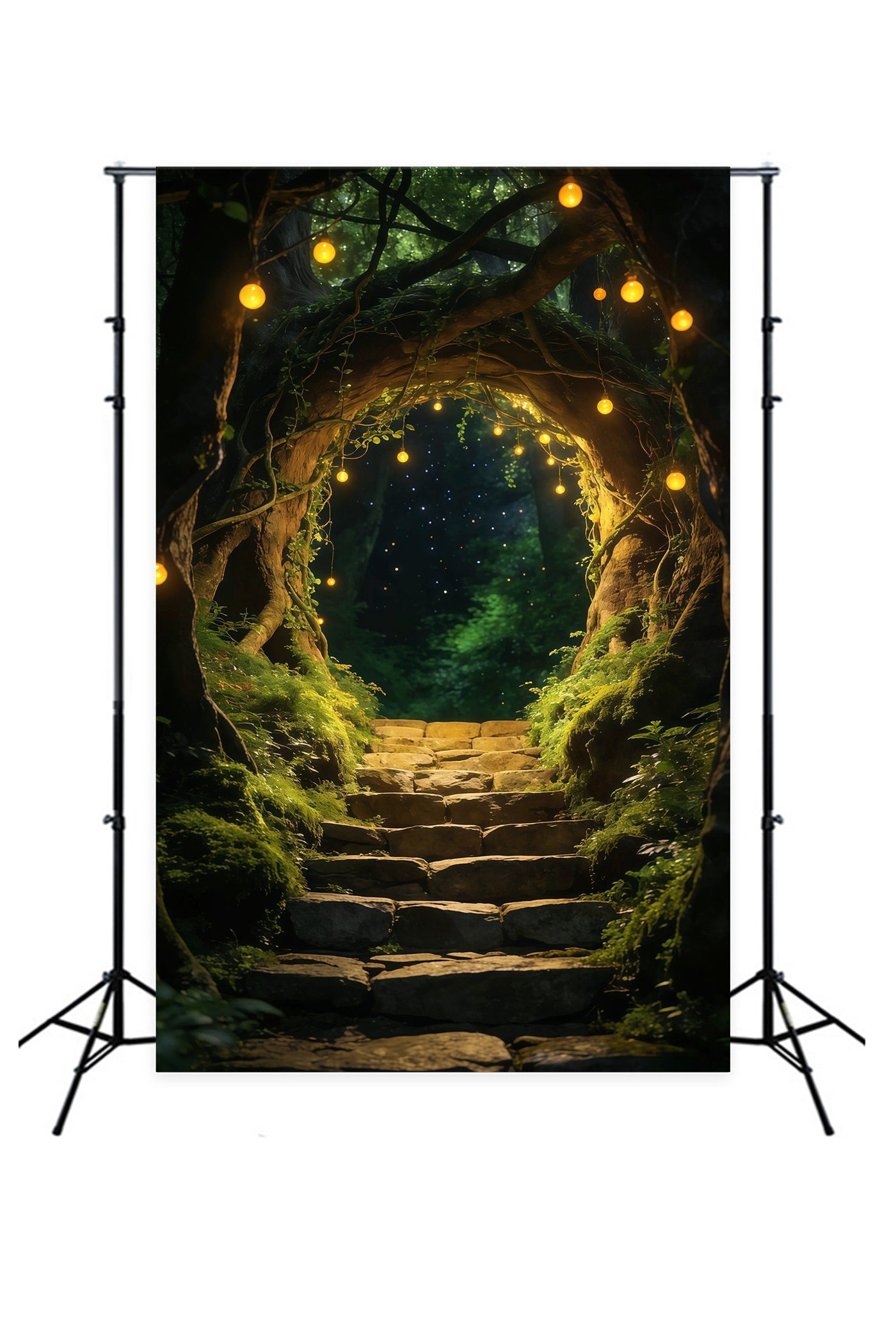Forest Photo Booth Backdrop Enchanted Tree Arch Golden Hanging Lights Backdrop Forest UK RR63-163