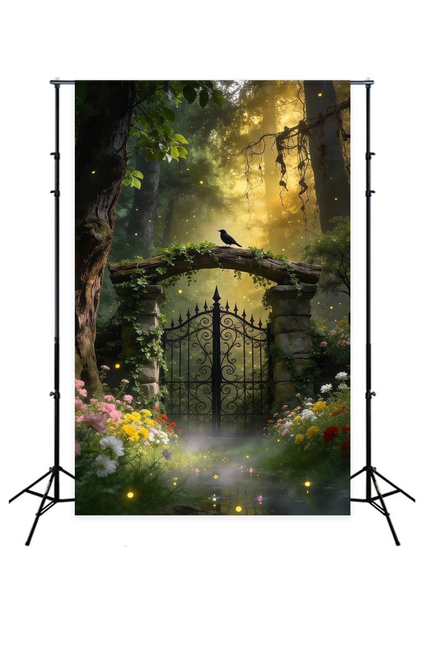 Backdrops Forest Vintage Iron Gate Bird Garden Glow Forest Photography Backdrop UK RR63-164