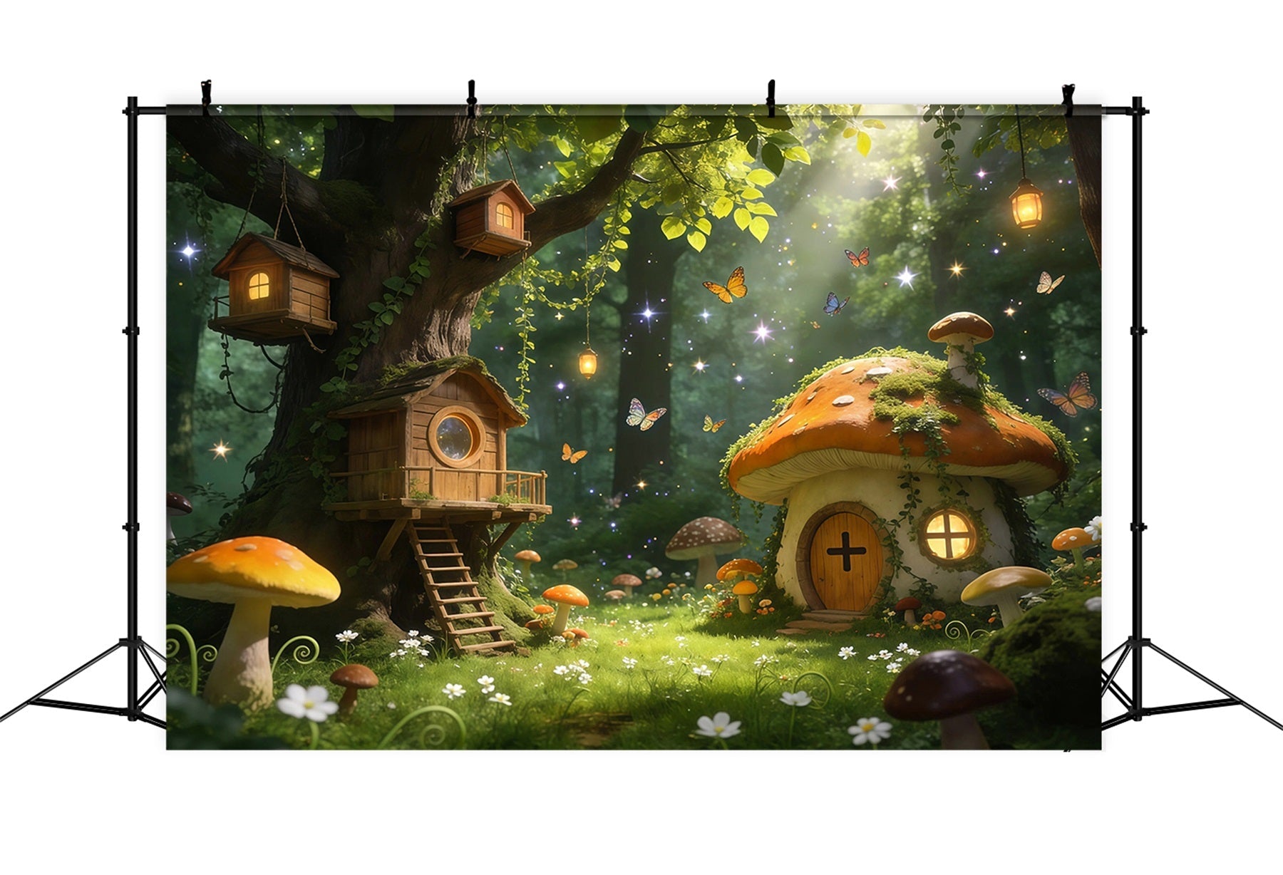 Forest Themed Backdrop Fairy Treehouse Mushroom Cottage Glow Enchanted Forest Backdrops UK RR63-165
